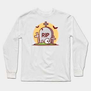 Halloween Tombstone Cartoon Vector Icon Illustration Long Sleeve T-Shirt